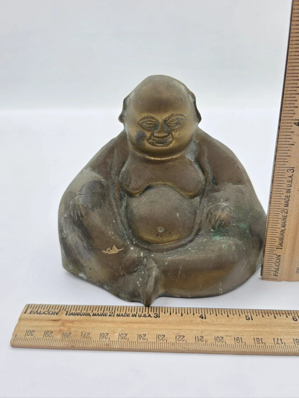 Vintage Mid Century Brass Seated Buddha Laughing Figurine  4.5 in tall